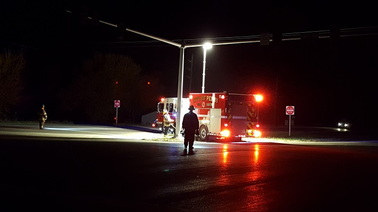 The Perry Police Department and Perry Volunteer Fire Department provided traffic control at Iowa Highway 141 and First Avenue during the power outage Saturday night.
