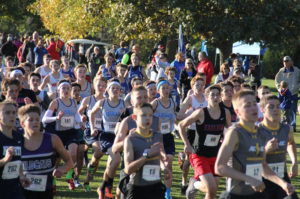 The Panorama harriers run in the middle of the teams at the start of Thursday's WCC meet in Panora. Photo courtesy Eileen Nordquist.