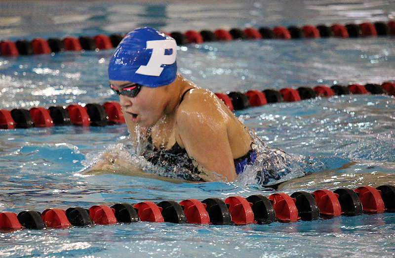 Avery Miner swims the breaststroke leg of the 200 medley relay in Atlantic Tuesday. Photo courtesy Jim Dowd.