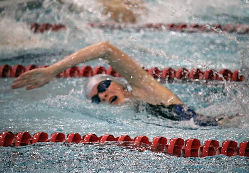 Dannah Karolus competed in the 50 freestyle for Perry Tuesday in Atlantic. Photo courtesy Jim Dowd.