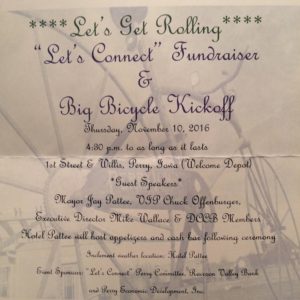 Engraved invitations to the Let's Connect Big Bike Kickoff are circulating.