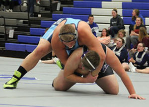 Panorama heavweight Daniel Jensen has the advantage over his opponent Friday at the Central Decatur Invite. Photo courtesy Eileen Nordquist.