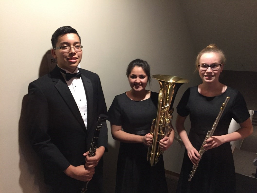 PHS students, from left, Miguel Constanza, Vivian Gonzalez and Breanna Penenger played in the 2016 Drake University Honor Band Friday and Saturday. Photo courtesy PCSD